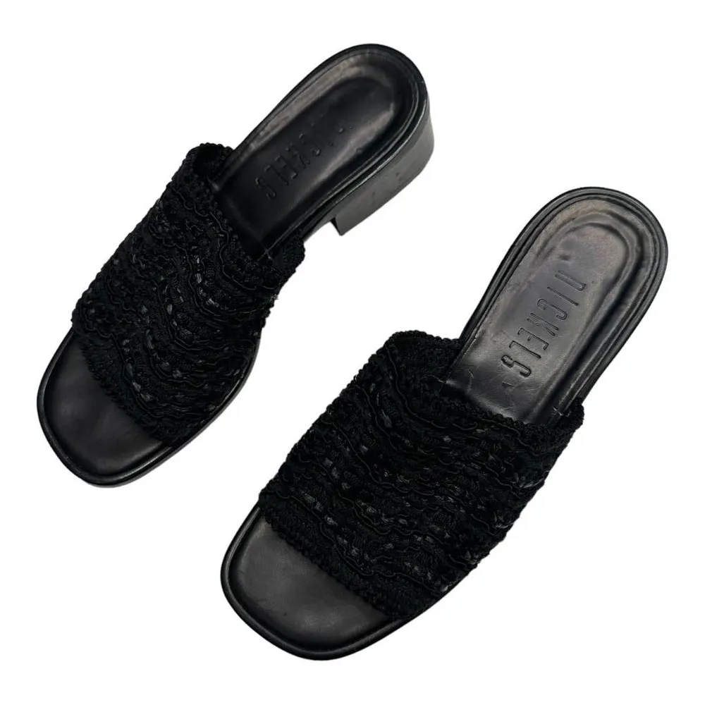 Nickels 90's Vintage Black Raffia Slide Mules Size 6 - Image 4
