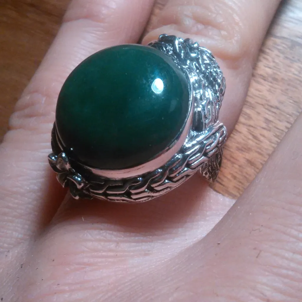 Bali Legacy Green Jade Sterling Silver Dragon Ring (Size 6) - Image 8