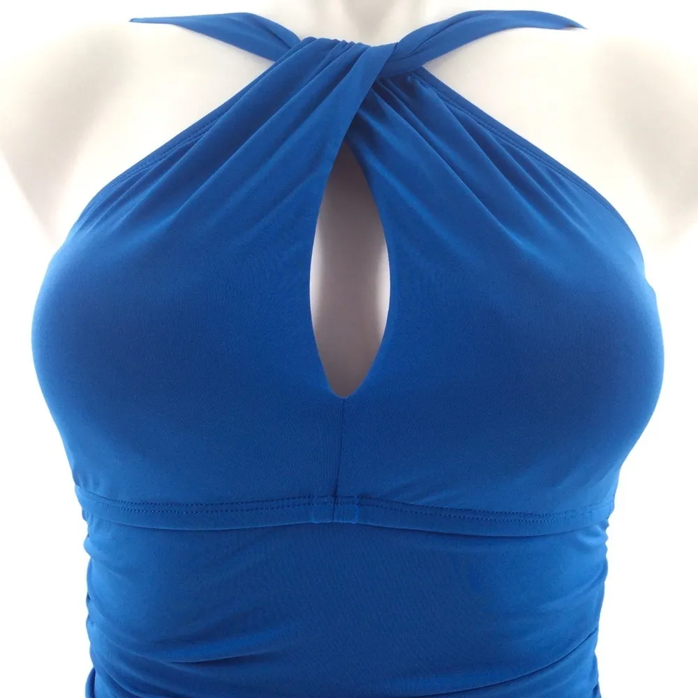 #023 Blue Rod Beattie Urban Goddess High Neck Keyhole One Piece Swimsuit - Image 3