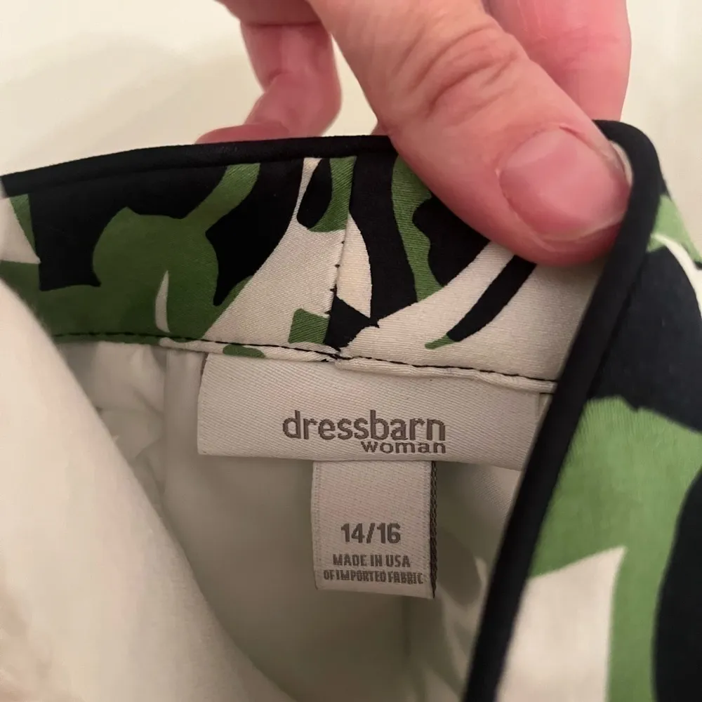 Dressbarn open Blazer jacket size 14 16 blue green tropical leaves - Image 6