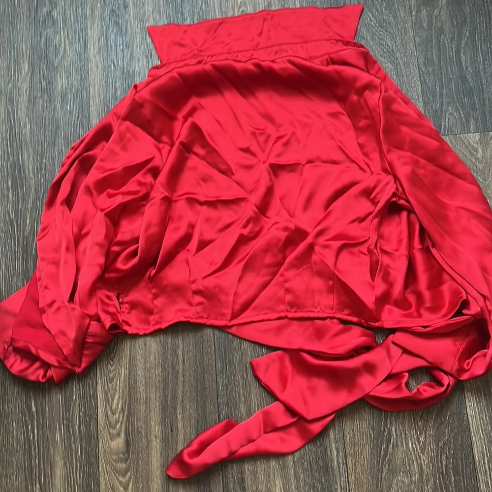 Dynamite  Red Wrap Around Satin Blouse - Image 4
