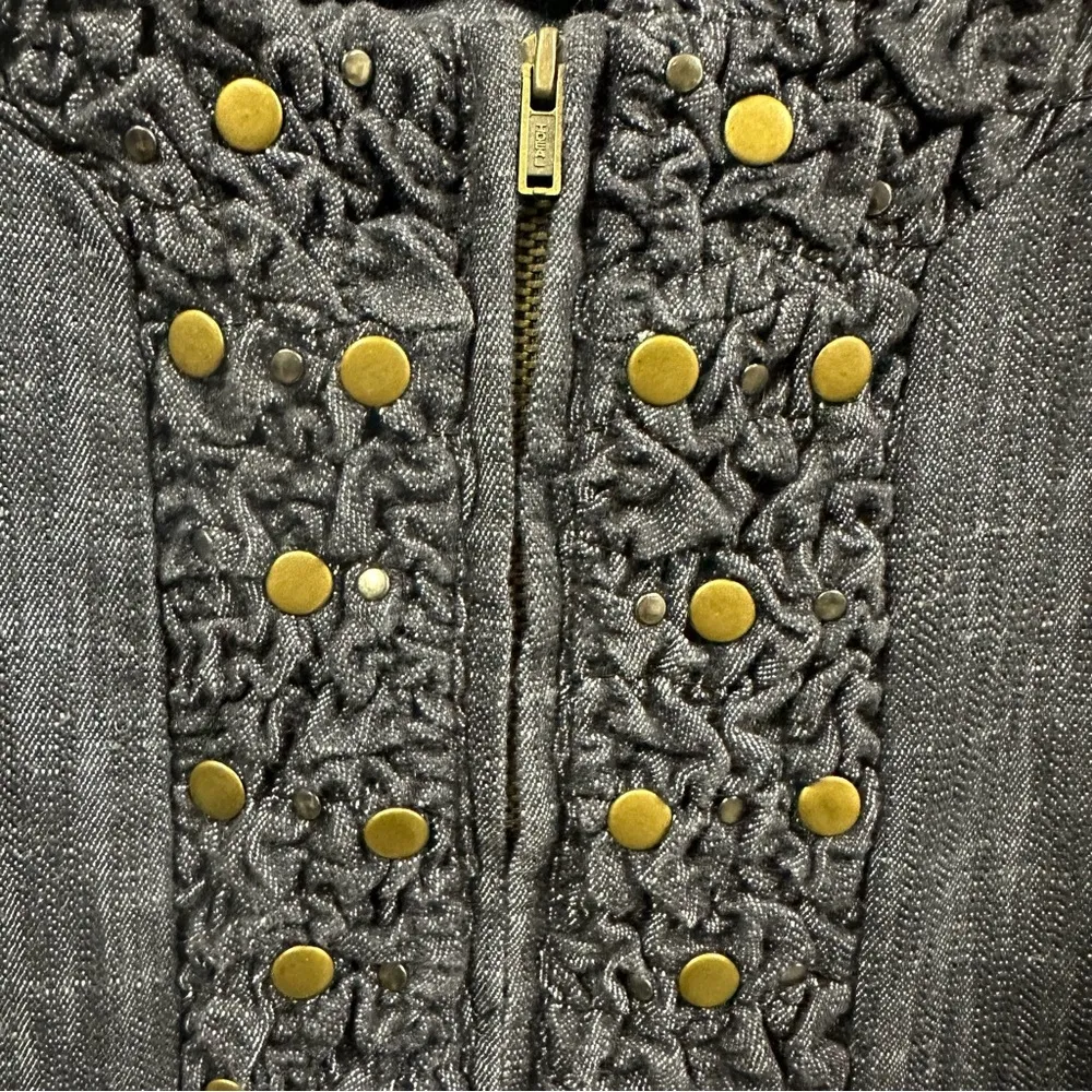 JM Collection Denim Zip Up Studded Long Sleeve Blue Jean Jacket Womens Petite 10 - Image 6