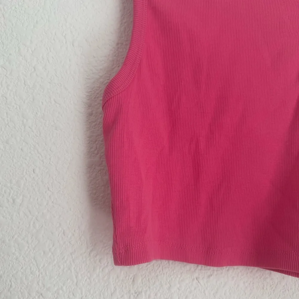 Zara bubblegum pink cropped ribbed basic tank top size S - Image 3