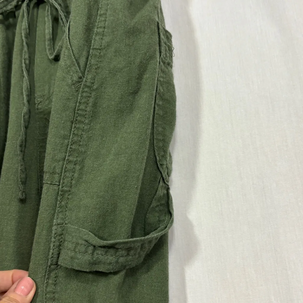 No Boundaries Jumper Overalls Womens M (7-9) Olive Linen Blend Boho Festival Y2K - Image 5