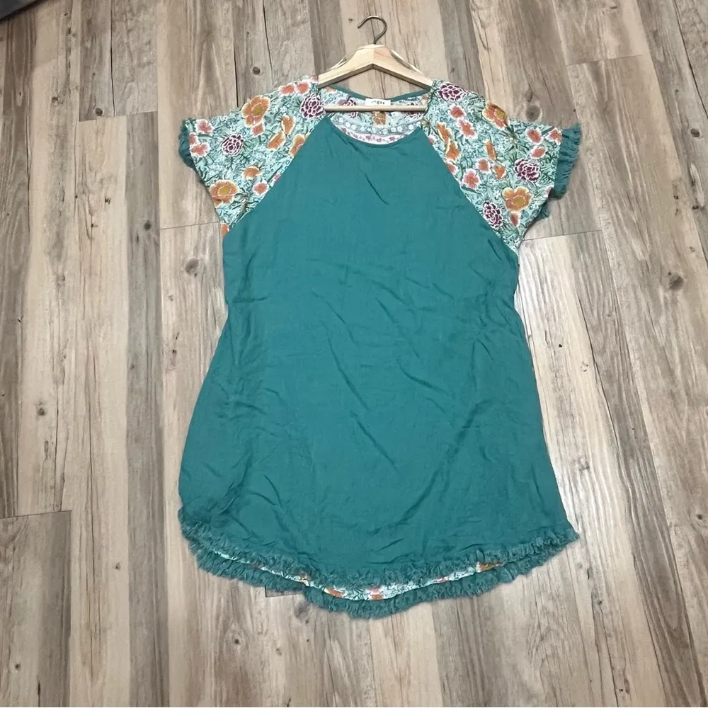 Umgee Mini Dress Women's Size Small Blue Floral Linen Short Sleeves  Medium - Image 8