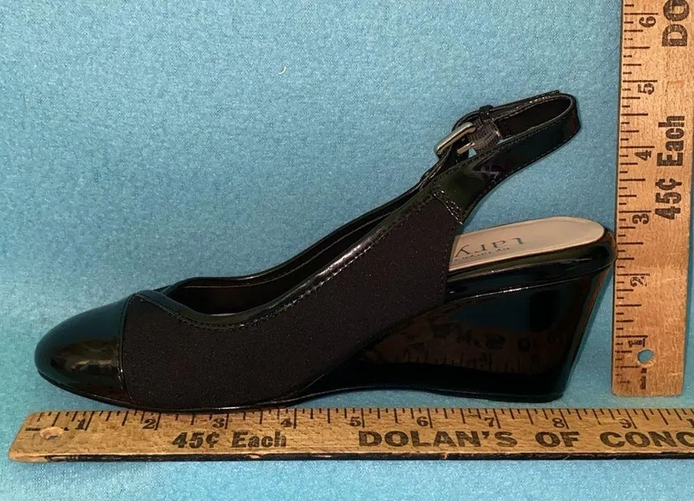 TARYN BY TARYN ROSE Karine black buckle sling back wedge NEW in box size 5 1/2 M - Image 8