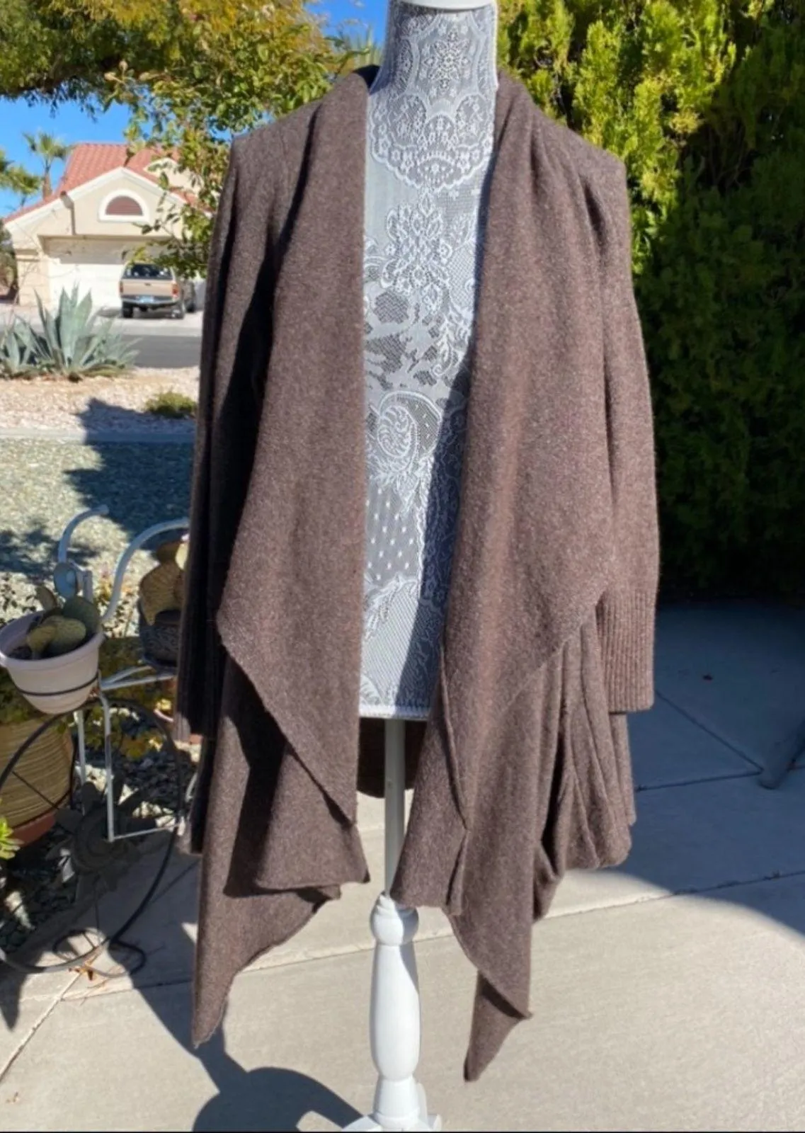 FREE PEOPLE Womens Brown Wool Blend Knit Y2K Waterfall Cardigan Sweater Small - Image 4