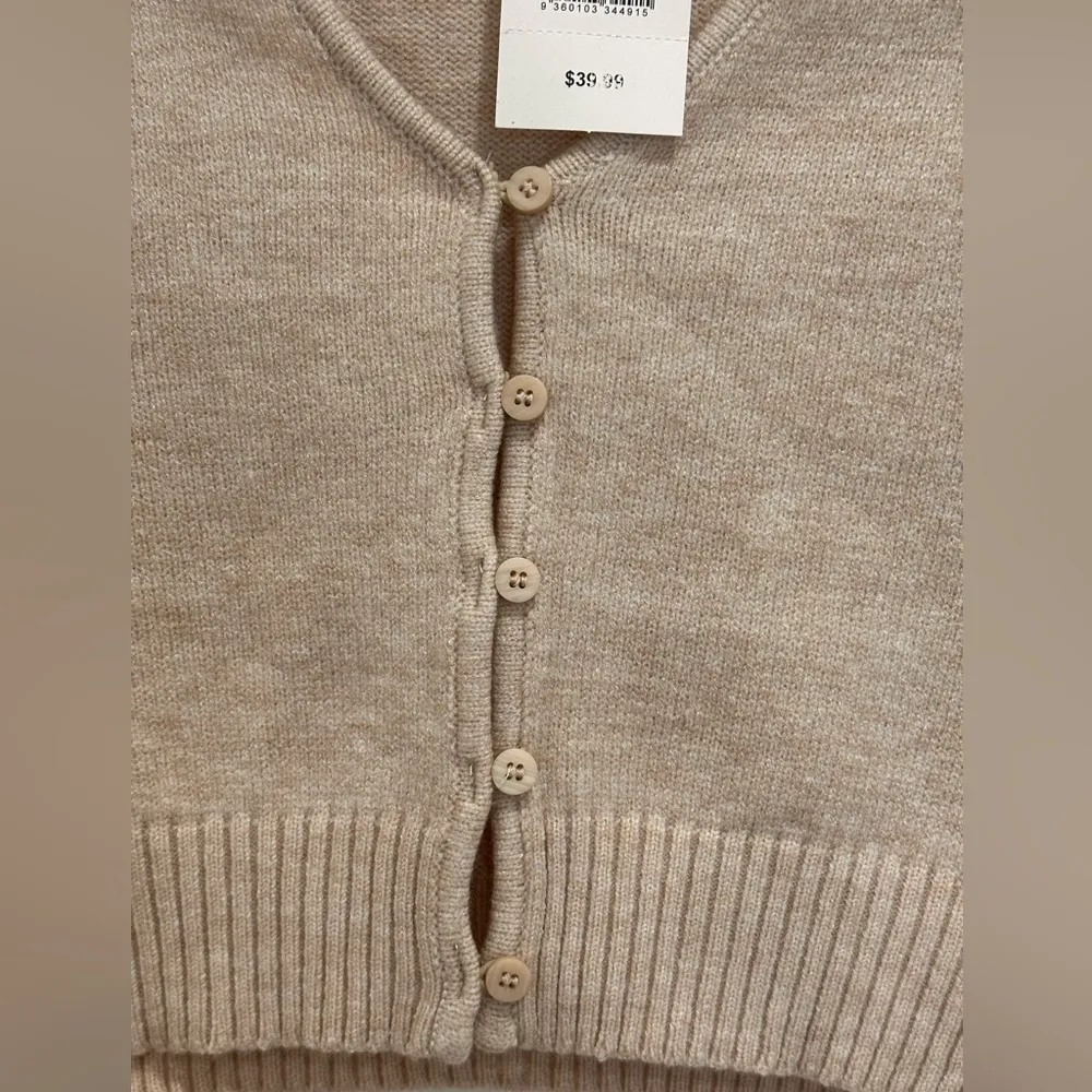 NWT Cotton On Everfine Crop Cardigan Sweater XXS Tan Clean Girl Minimal Cozy - Image 7
