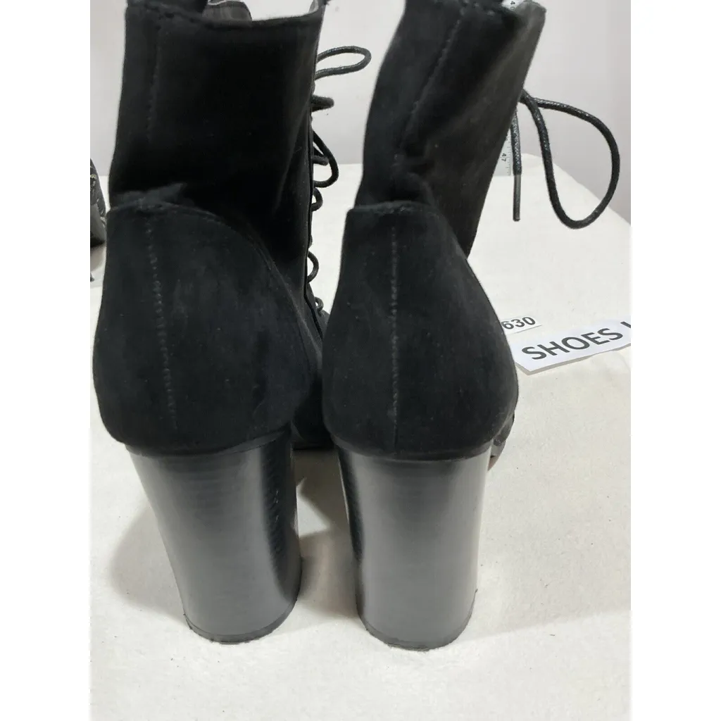 Woman’s Just Fab Magnolia Black Micro Fiber Lace Up Block Heel Combat Boots 9 - Image 5