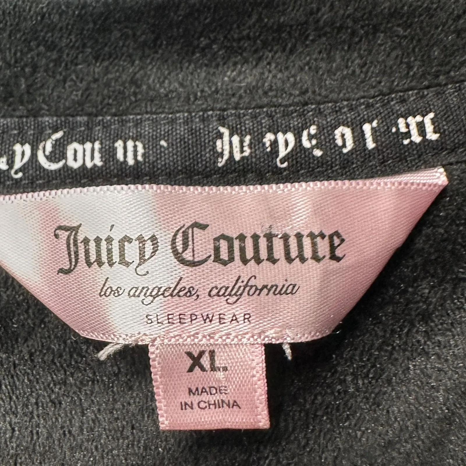 Juicy Couture Women Juicy Rhinestone Velour Sleepwear Top Black XL Y2K‎ Lounge - Image 3