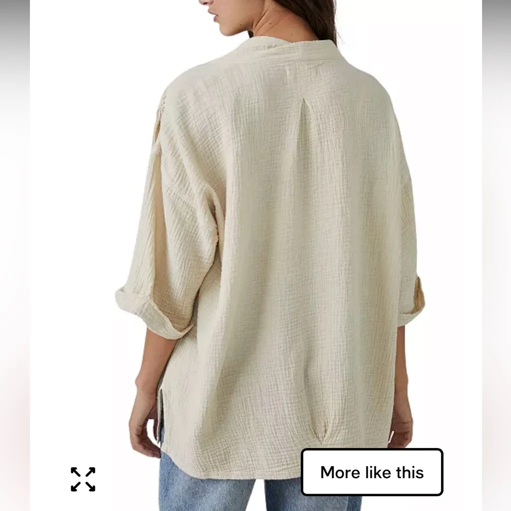 Free People Women's Lou Textured Gauzy Cotton Blazer Top Jacket Cream - Image 3