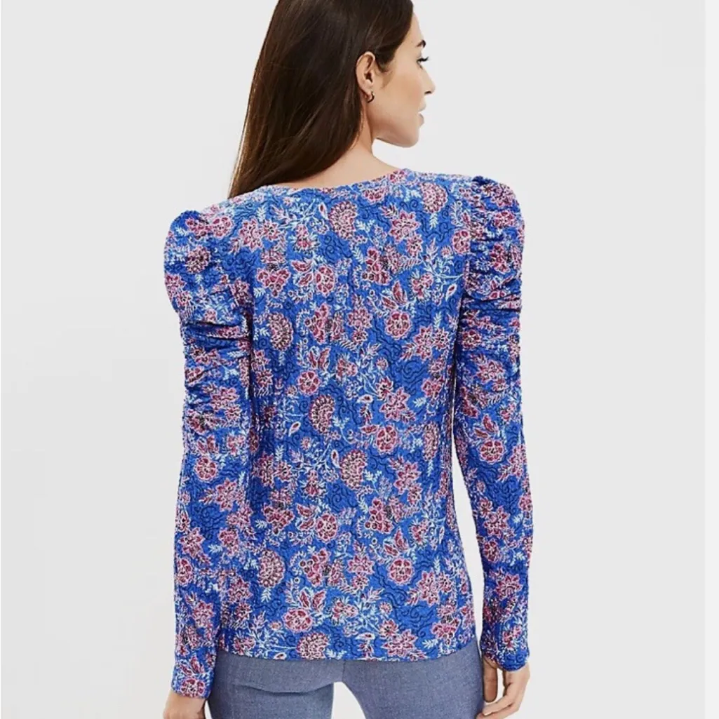 Ann Taylor LOFT Size XL NWT Garden Shirred Puff Long Sleeve Top Cerulean Star - Image 3