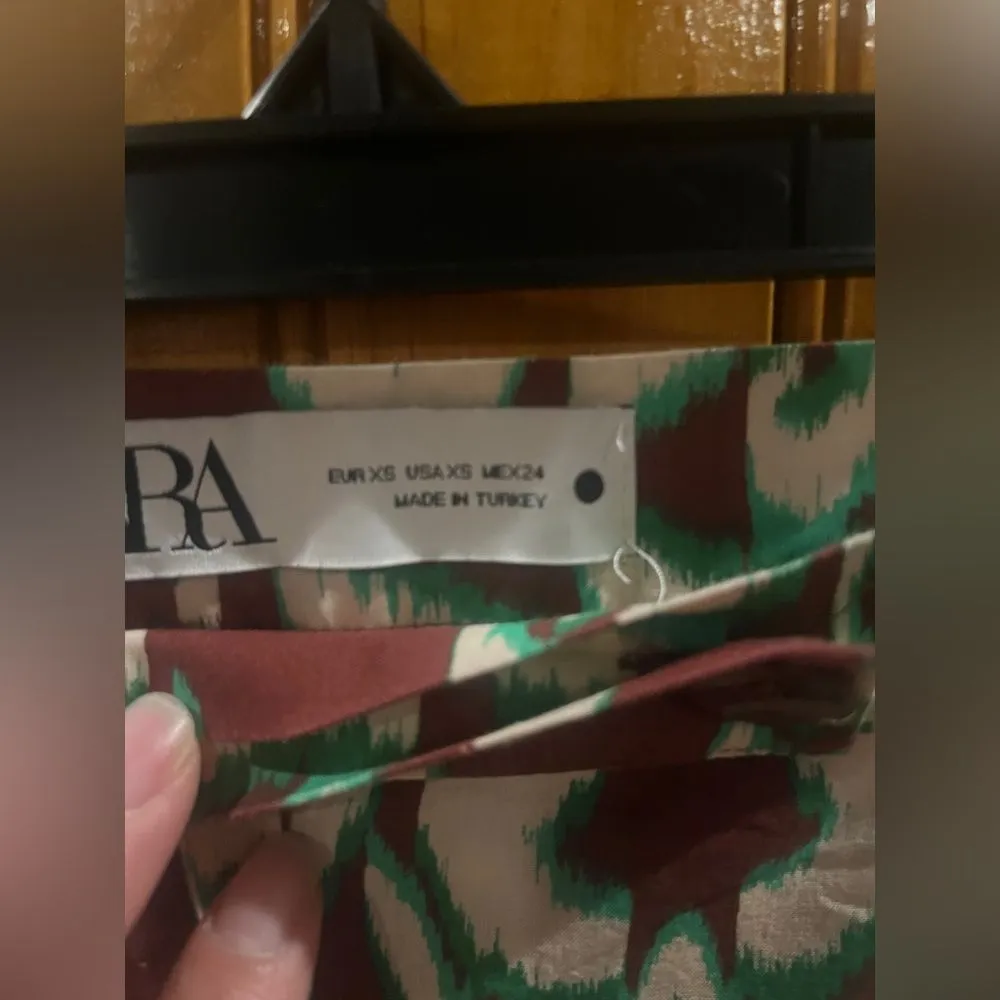 Zara Wide Leg Pant Brown and Green Size Xs Cotton Material - Image 7