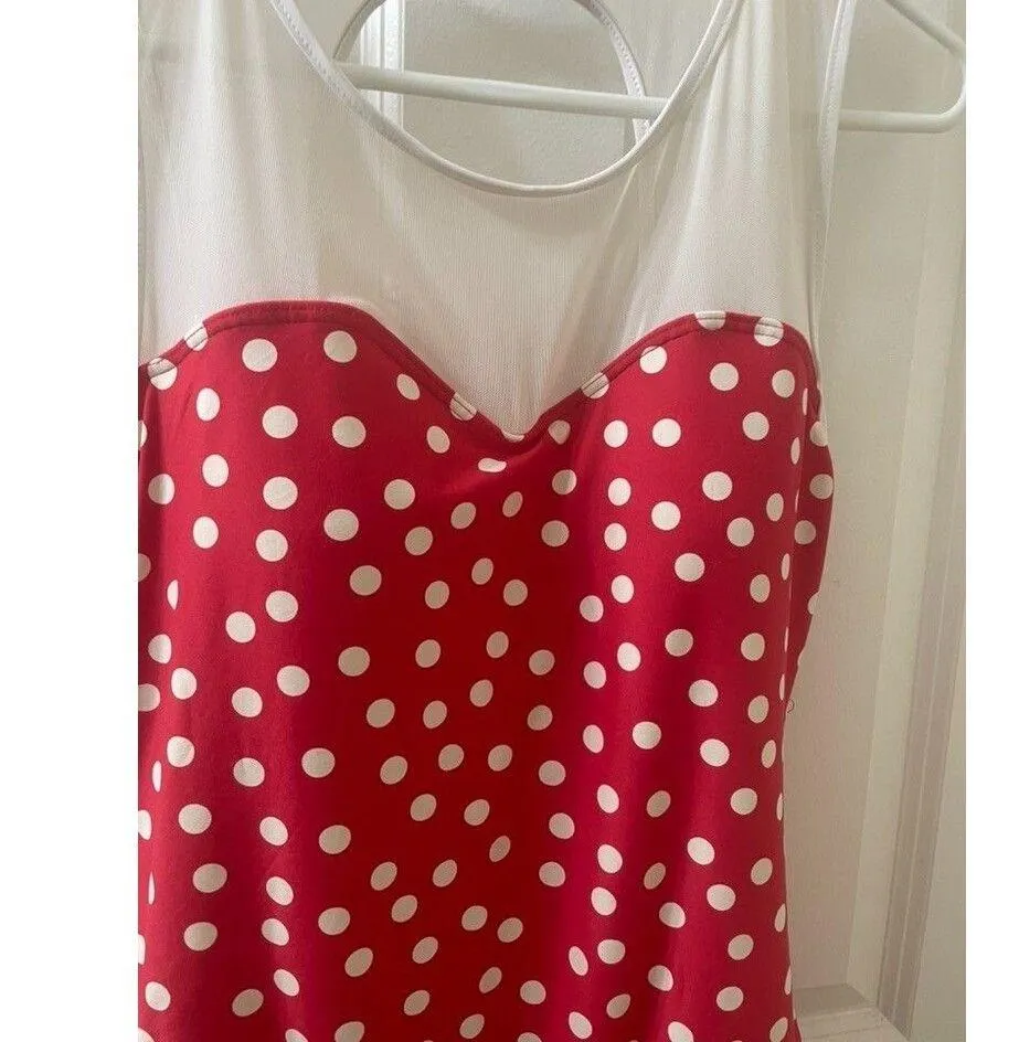 Niptuck Multifit Cup Red Polka Dot Ruched One Piece Swim Bathing Suit Pinup 10 - Image 3