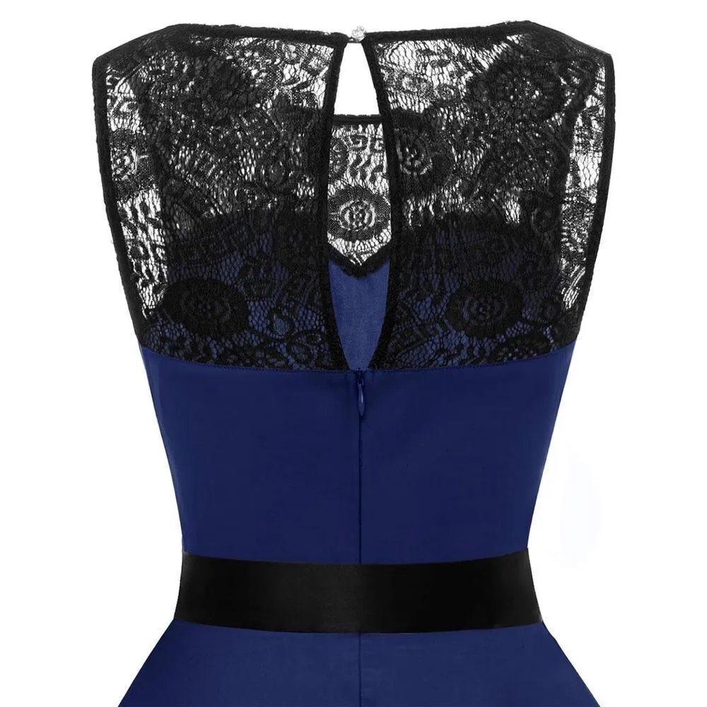 NEW 1950s Vintage Rockabilly Swing Party Dress 2X NO BELT Blue - Image 5