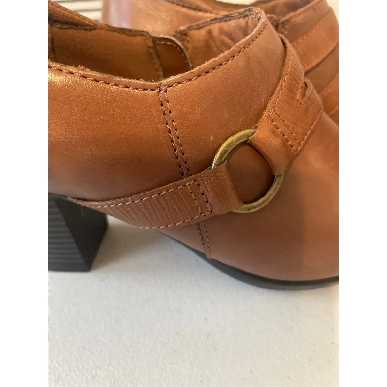 Clarks Bendables Womens Brown Leather Chunky Heel Shoes Zip Buckles Size 7.5 - Image 5