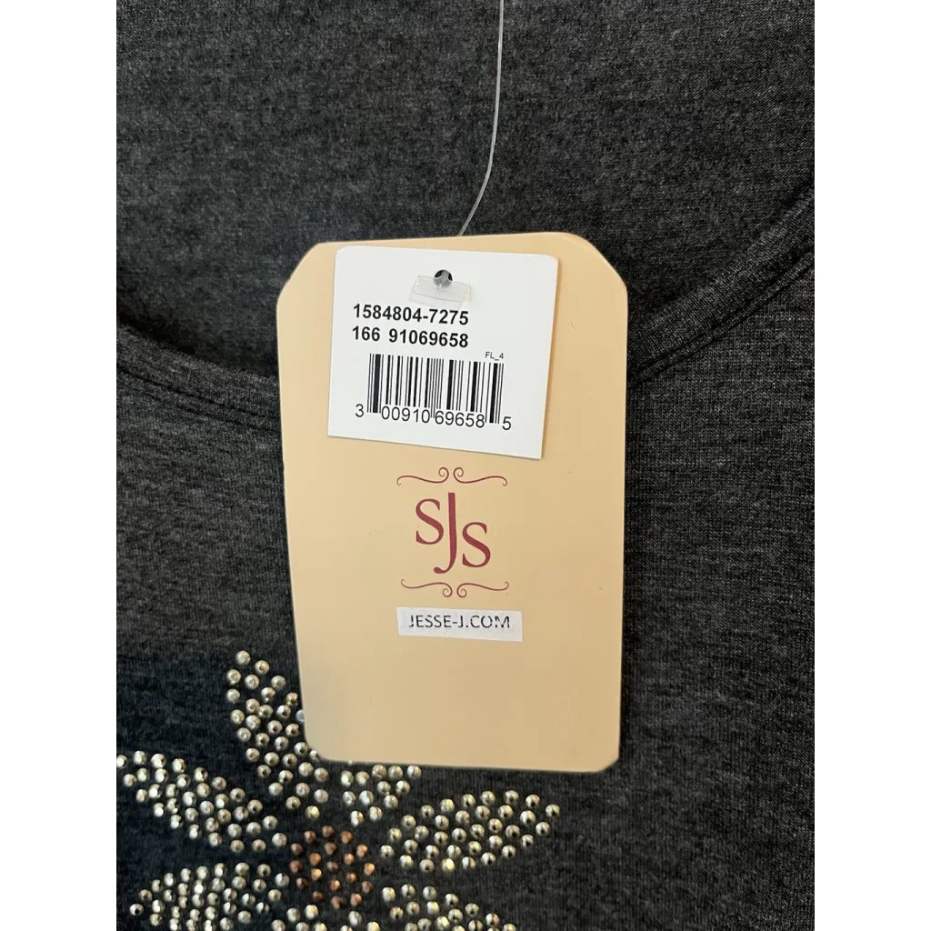 SJS Tunic T Shirt Womens 1X Gray Rinestone Flower Love Faith Hope Scoop Neck NWT - Image 8