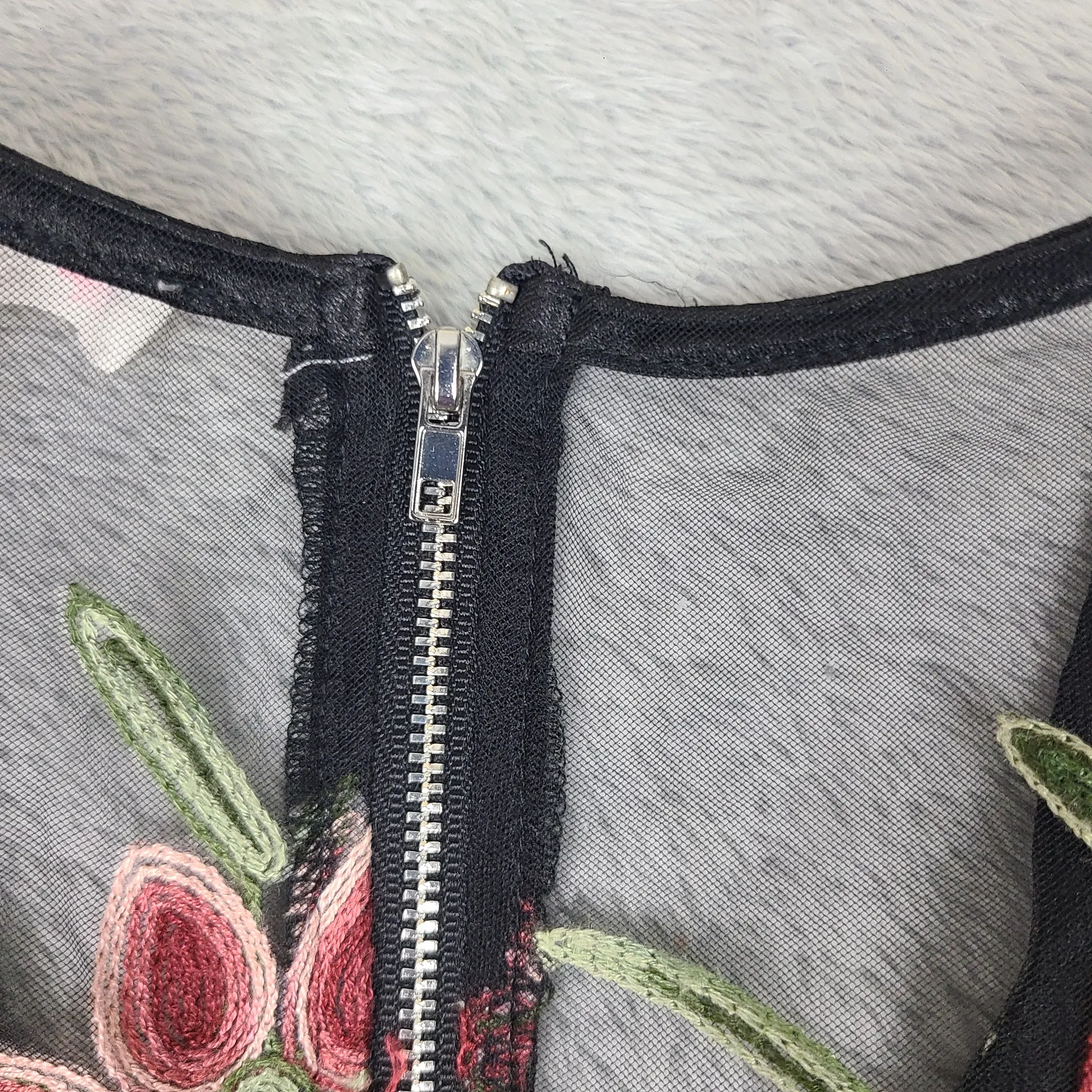 L'ATISTE Black Mesh‎ Blouse with Multicolor Floral Design - Image 9