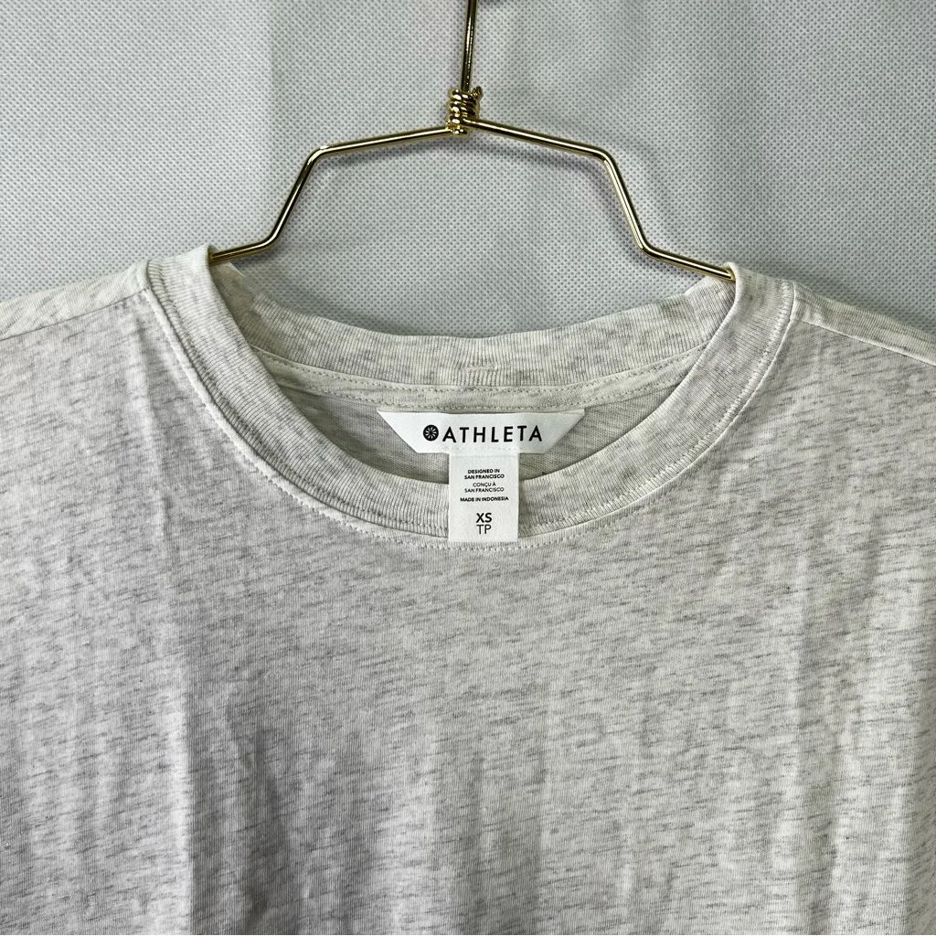 Athleta True Cotton Crop Tee Heather Gray Cream Crewneck Size XS Short Sleeve - Image 3