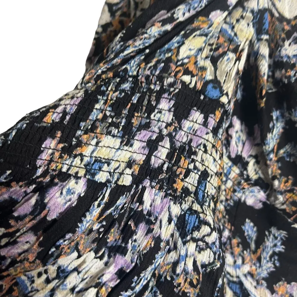 Free People Washed Ashore Black Floral Print Twist Back Mini Dress Size M - Image 10
