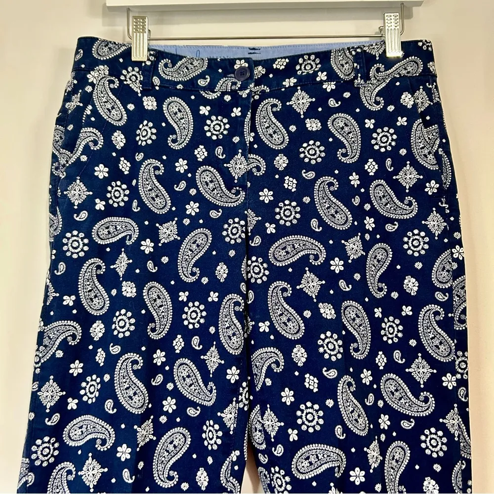 Talbots Women’s The Weekend Chino Paisley Print Pants Navy Blue Size 4 EUC - Image 2
