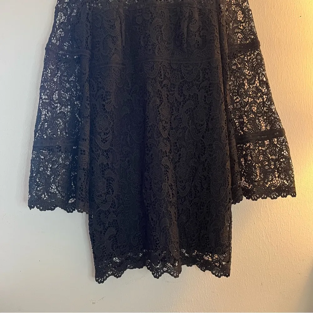 Bardot Dress Black Lace Mock Neck Mini Dress w/ Bell Sleeves Sz US 8 or M EUC - Image 7