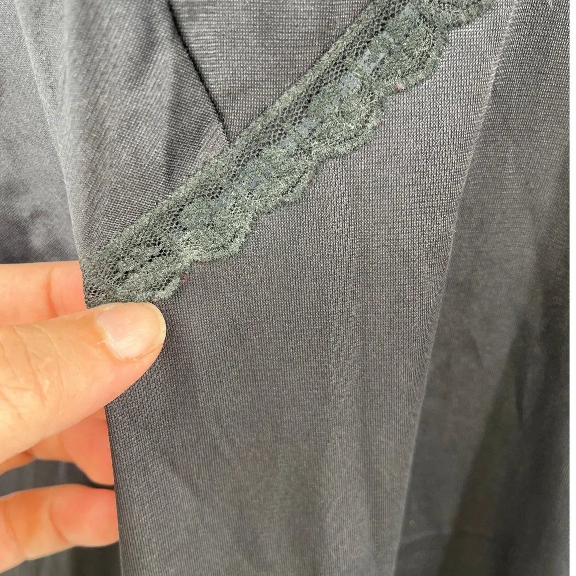 Vtg 1970s Sears Doesn't Slip Dress Sz L Whimsigoth Lace Festival Grunge Babydoll Black Size L - Image 8