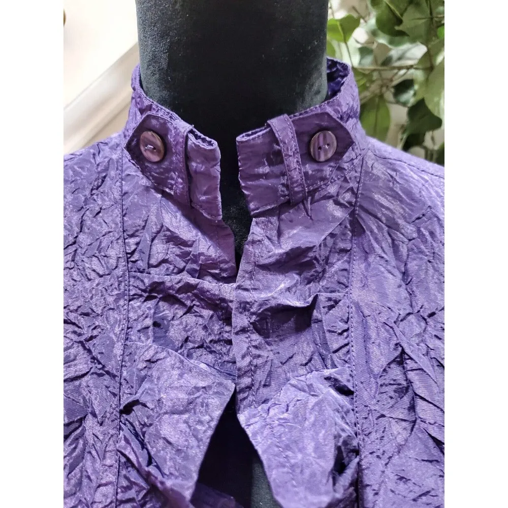 Chico's Women's Purple Polyester Long Sleeve Button Down Ruffle Shirt (0) Small - Image 3
