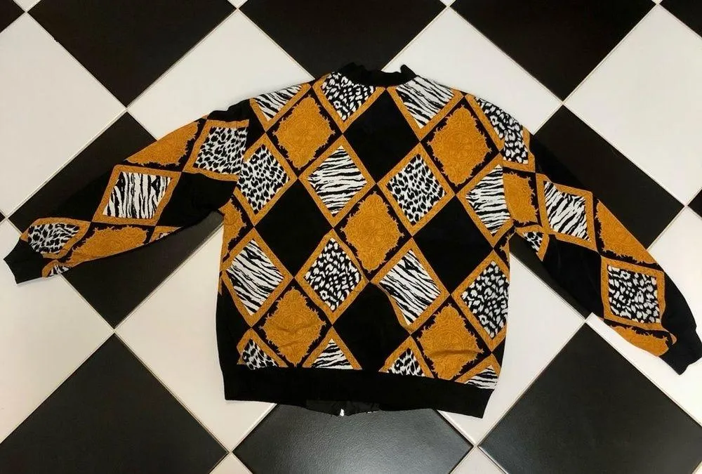 Vintage 80s 90s Teddi Retro Lightweight Bomber Jacket Animal Print Wild Sz Med - Image 2