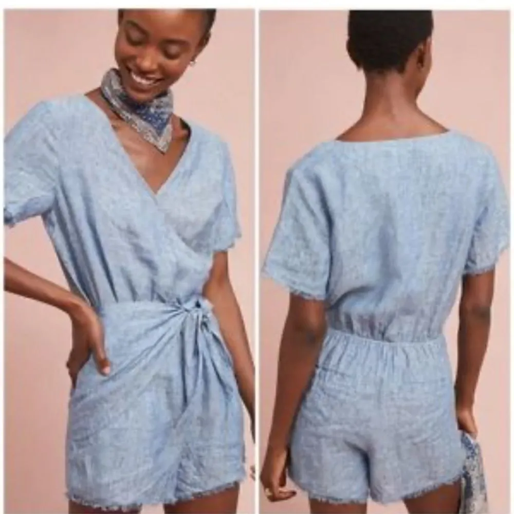 Sanctuary by Anthropologie Denim Chambray Romper Size Small Ties at Waist - Image 2