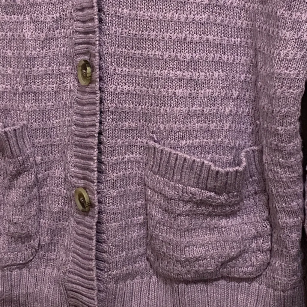 Sonoma Womens Lavender Purple Button Front Cardigan Sweater M Stripe Knit V Neck - Image 3