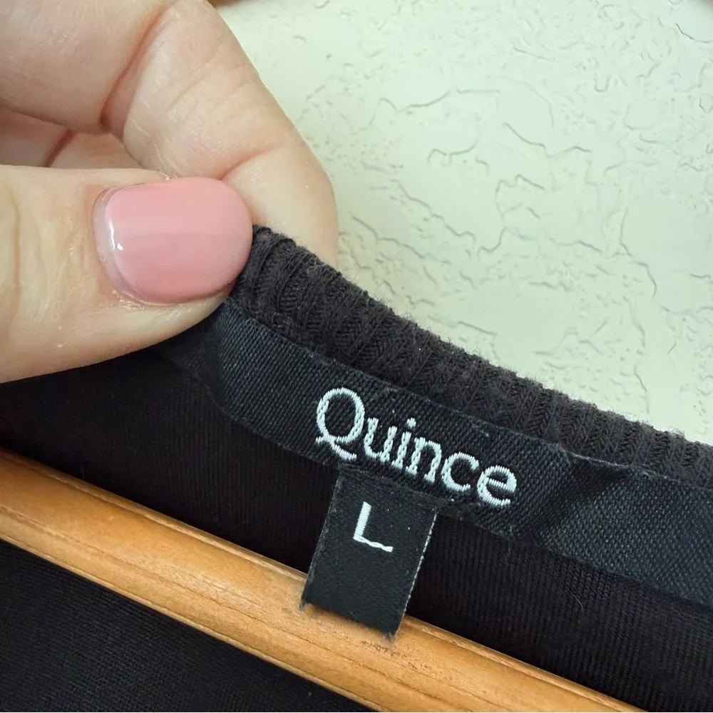 Quince Women’s Black Tencel Rib Knit Long Sleeve Midi Dress Fitted Size Large - Image 2