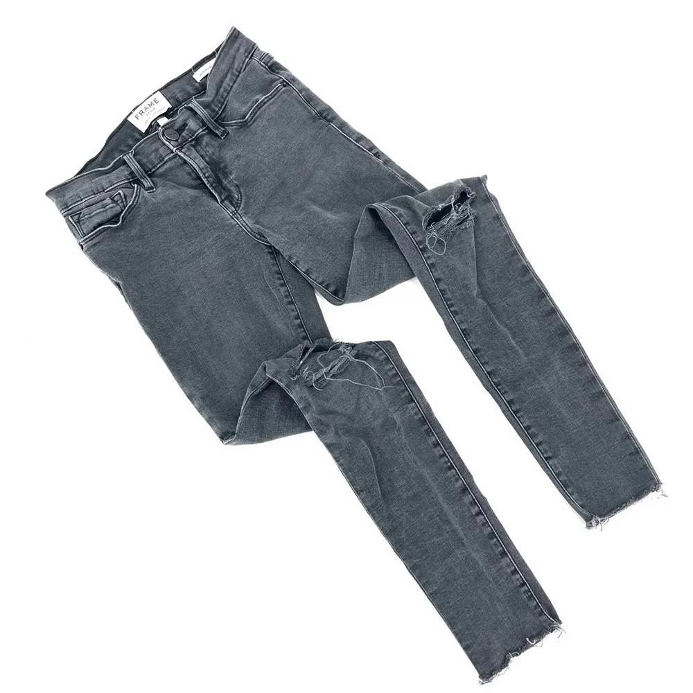 FRAME Denim Le High Skinny Muddy Rip Knee Slim Jeans Pants Grey Black - Image 3