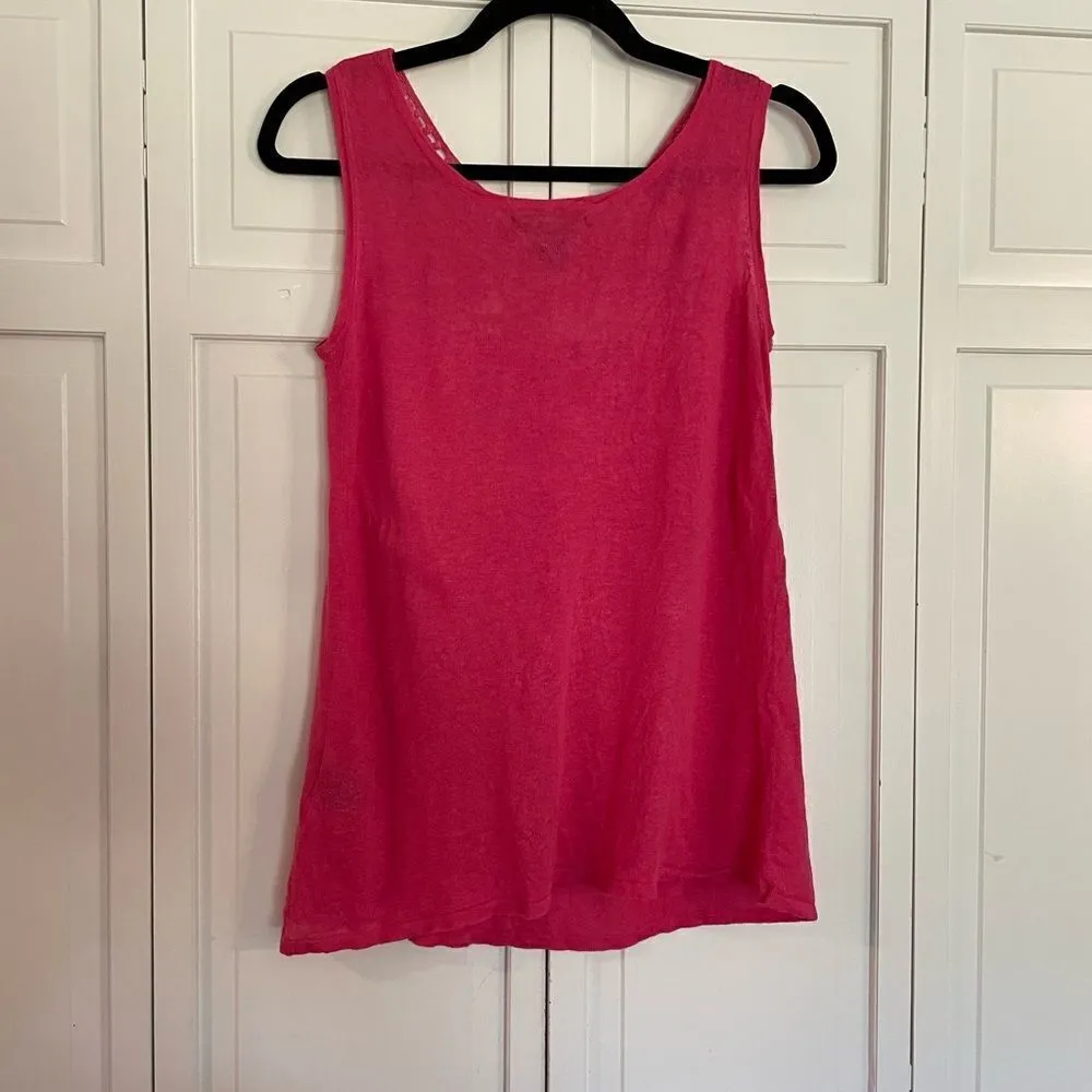 SALE August silk linen pink lace front tank size small - Image 6