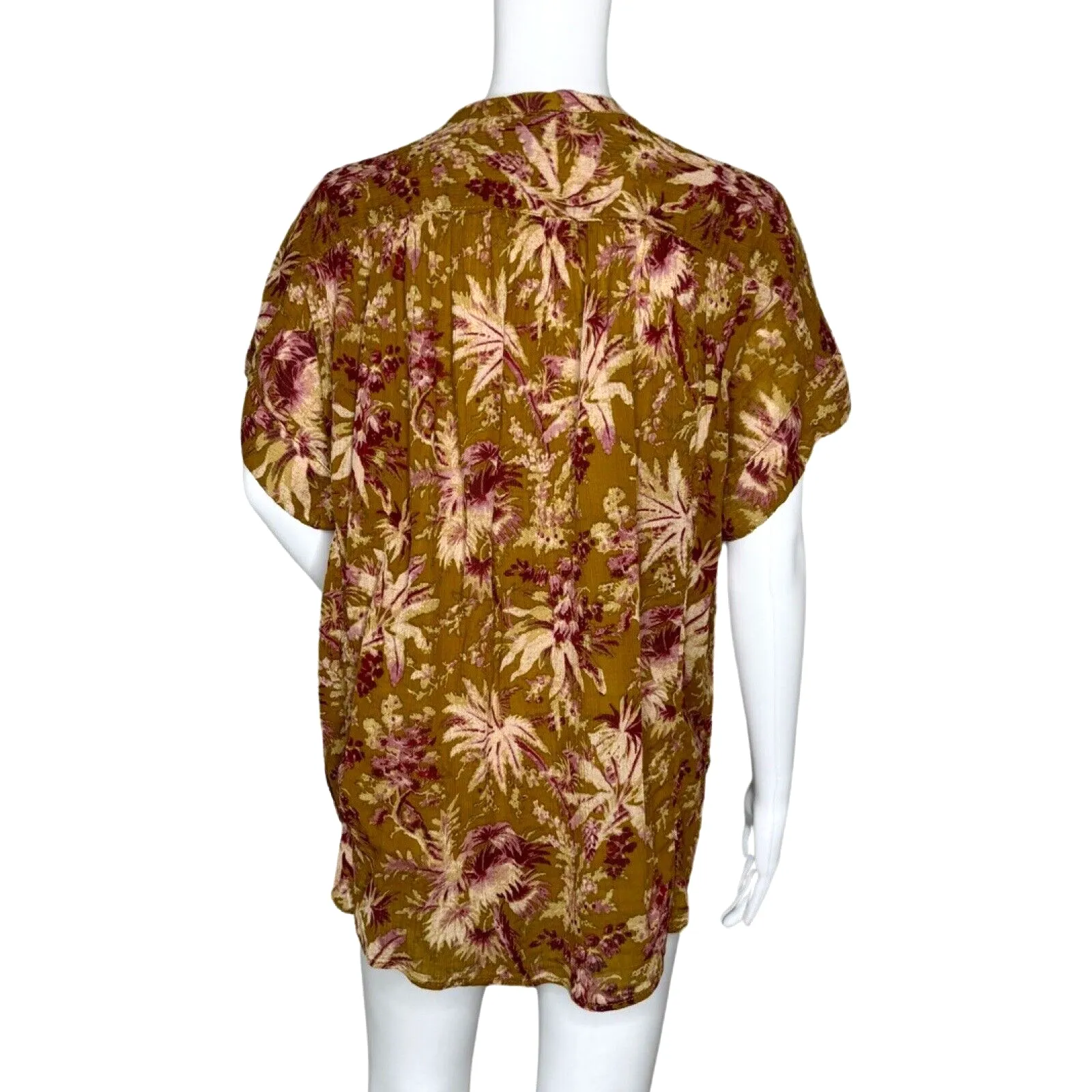 Pilcro Shirt Womens Small Medium Mustard Yellow Pink Tropical Floral‎ Cruisewear - Image 4