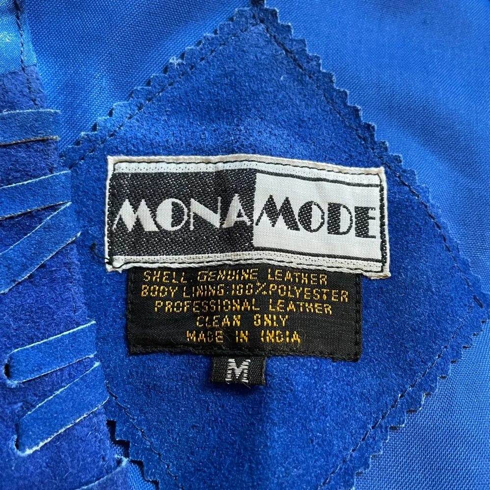 Mona Mode Vintage Blue Leather Western Rodeo Grunge Southwestern Country Vest Size M - Image 7