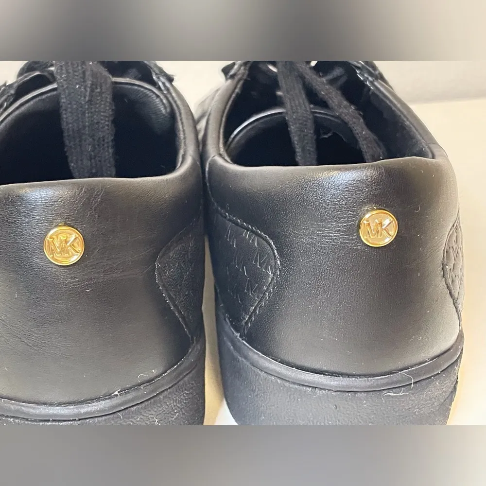 MICHAEL Michael Kors Colby Signature Logo‎ Black Leather Sneakers Size 6.5 - Image 5