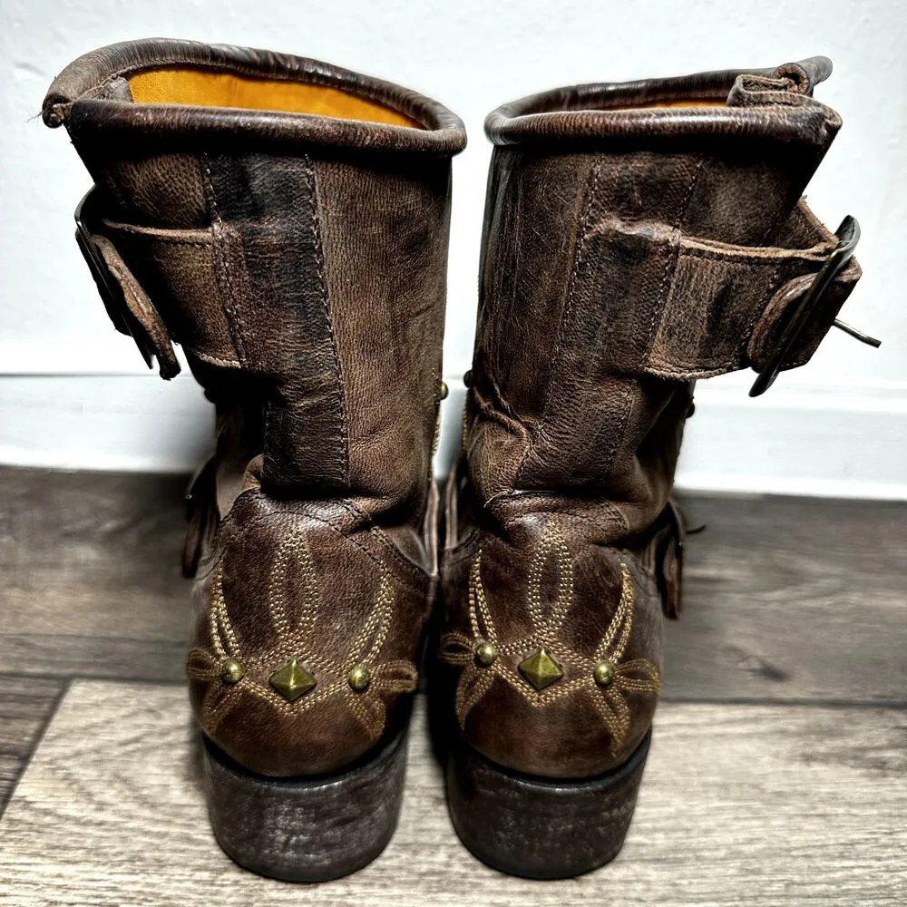 Old Gringo Ankle Moto Boots Leather Embroidered Studded Semi Pointed Brown 7.5B - Image 5