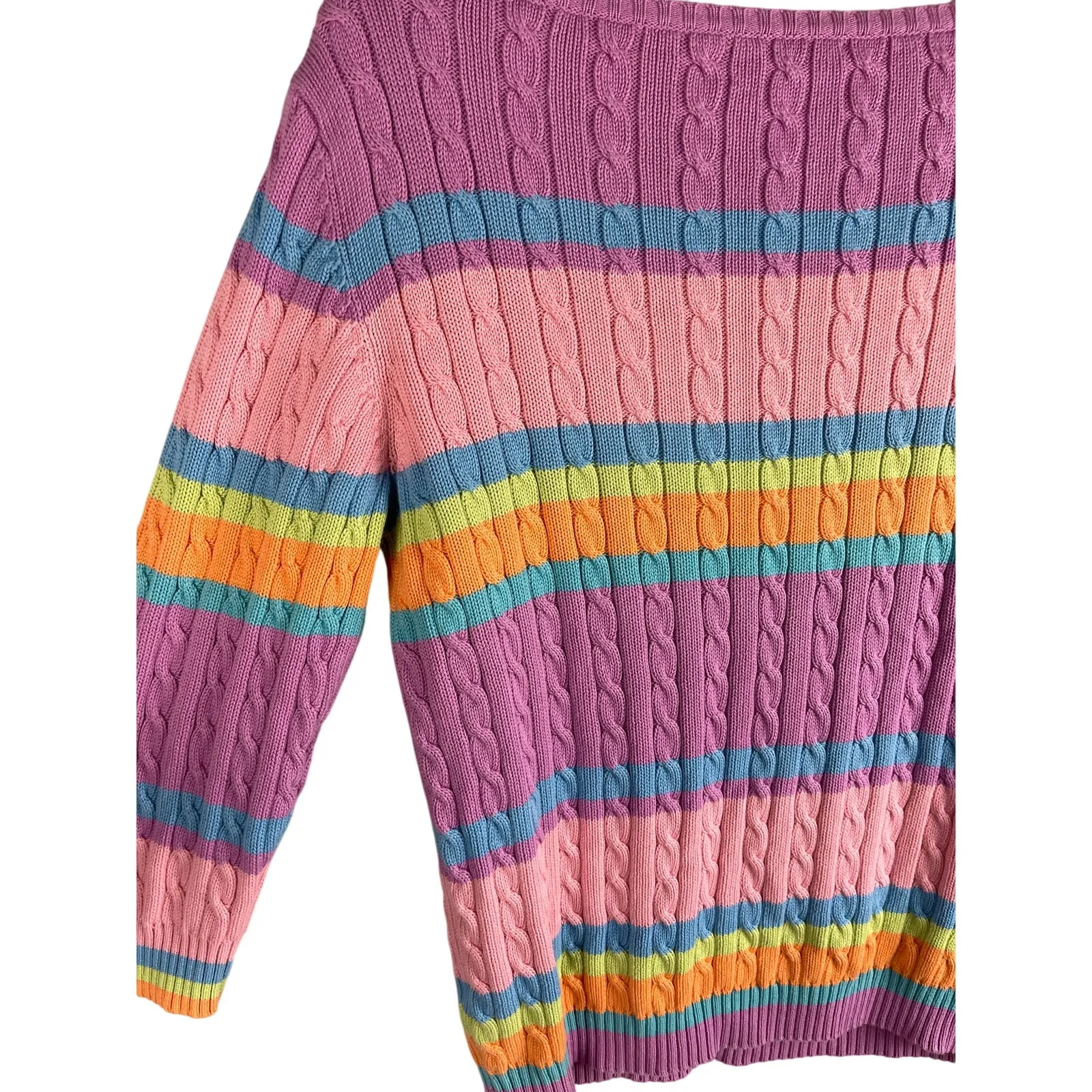 Vintage Lauren by Ralph Lauren Cable Knit Boat Neck Striped Sweater‎ Size Large - Image 10