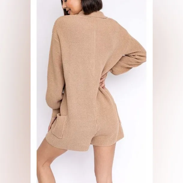 Le Lis Camel Knit Romper with Buttons - Image 2