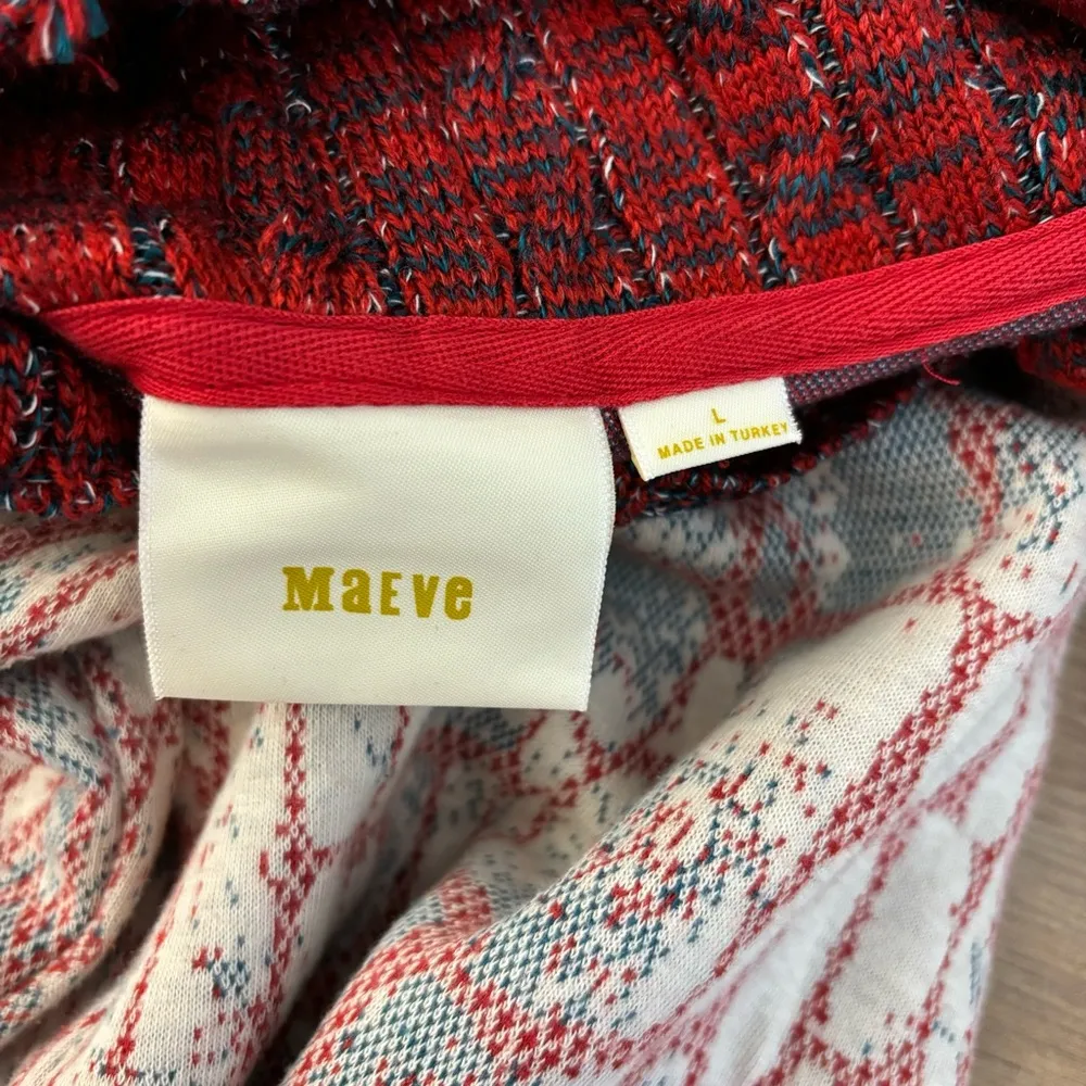 Anthropologie Maeve Red Cream Aqua Blue Suma Turtleneck Knit Sweater Dress - Image 6