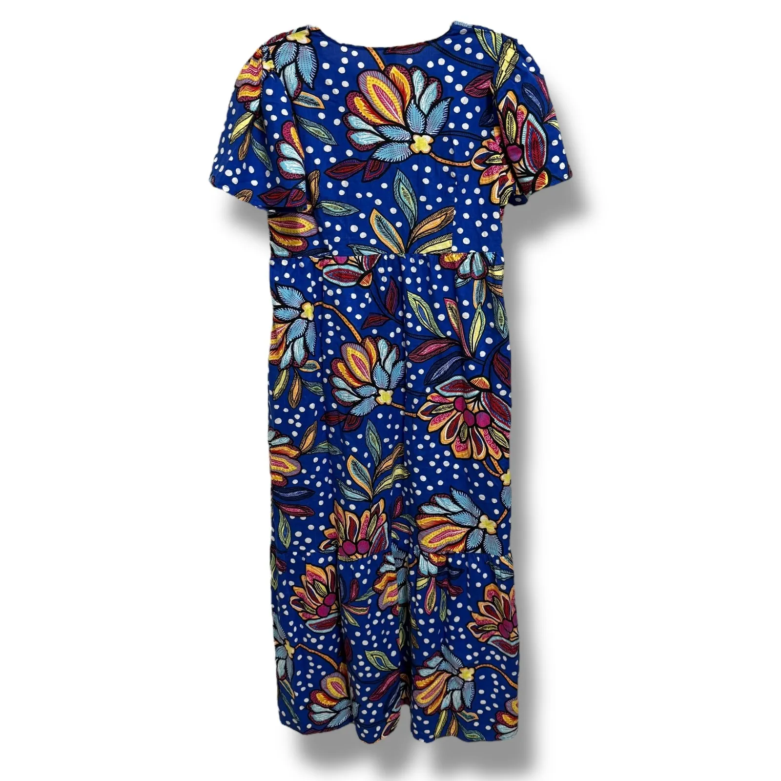 Tabitha Brown Dress Size 14 Blue Floral Polka Dot Tiered M Short Sleeve Maxi - Image 2