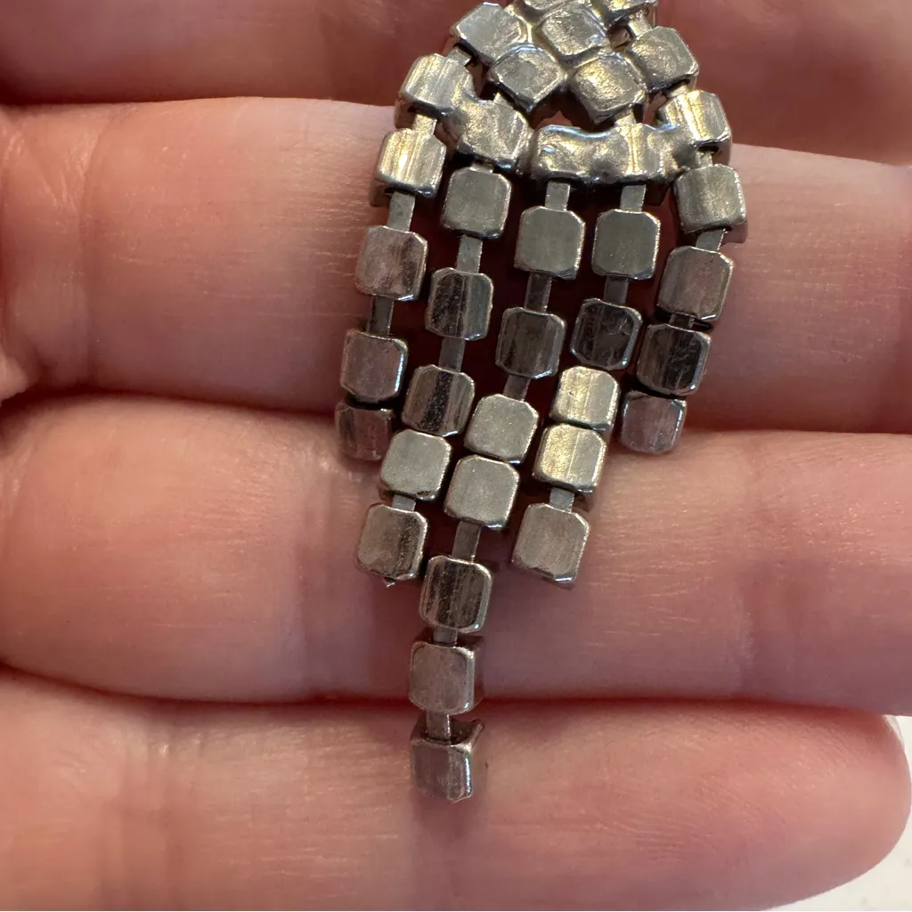 Vintage Rhinestone Chandelier Earrings MCM Dangle Drop Estate Jewelry Silver - Image 7