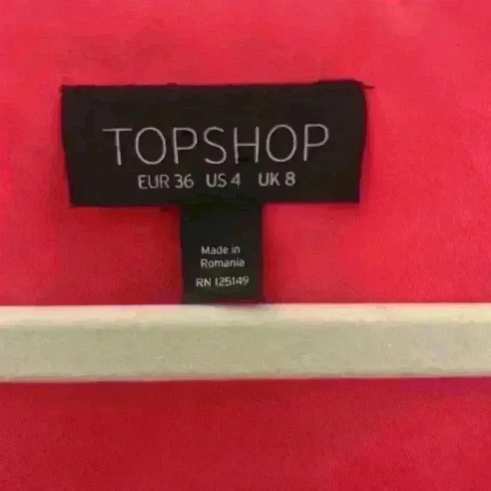 TOPSHOP Peplum Ruffle Blouse Hot Pink Crepe Top 3/4 Bell Sleeve Belt Size 4 - Image 3