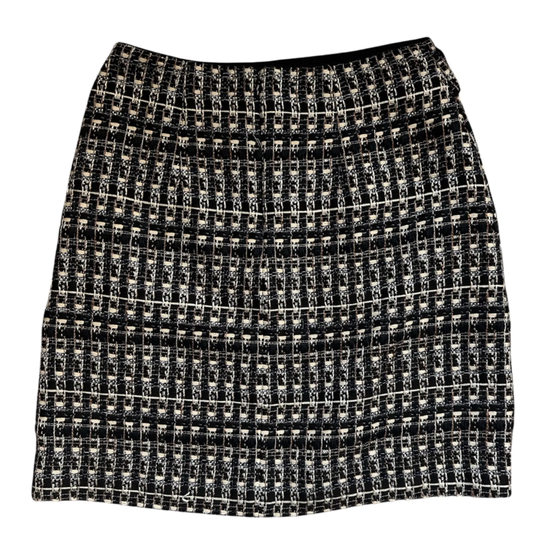 Ann Taylor Petite Tweed Mini Skirt Black White Metallic 2P Button Detail Lined - Image 2