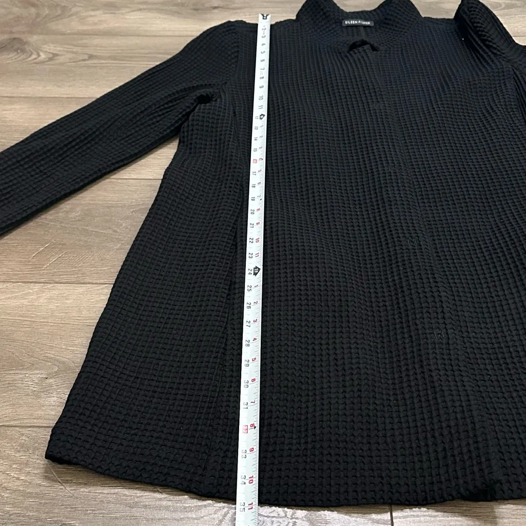 Eileen Fisher Stand Up Collar Waffle Knit‎ Long Dress Jacket Black Size Large - Image 14