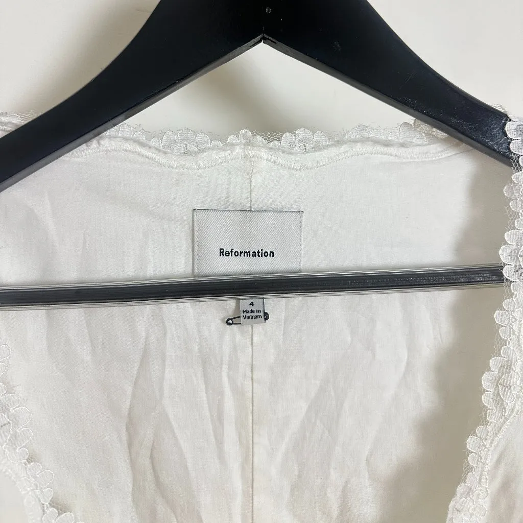 REFORMATION Alida Organic Cotton Button-Up Midi Dress in White Size US 4 - Image 6