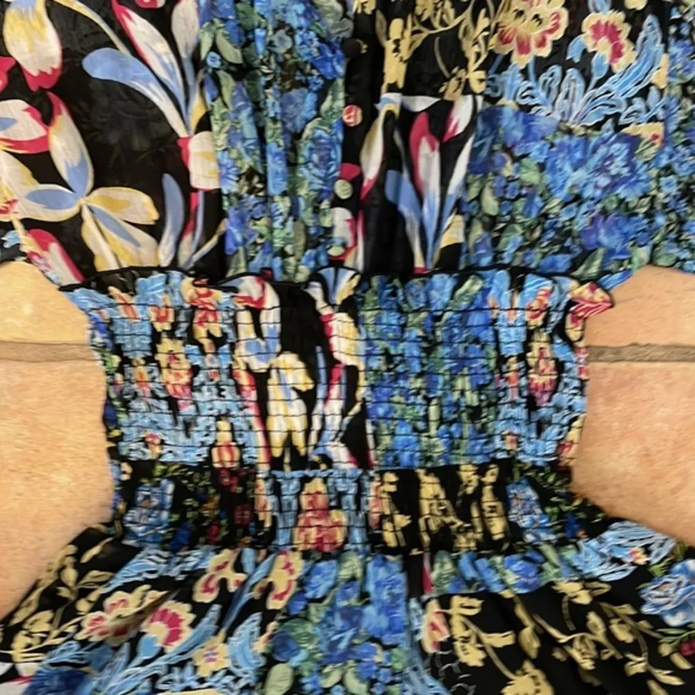 Zara smocked waist, butterfly sleeve keyhole back floral patchwork print romper - Image 6
