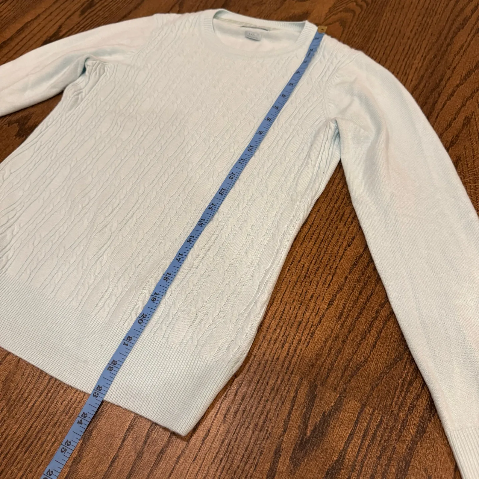 Van Heusen Womens Pale Teal Blue Crew Neck Cable Knit Sweater Size Small - Image 6