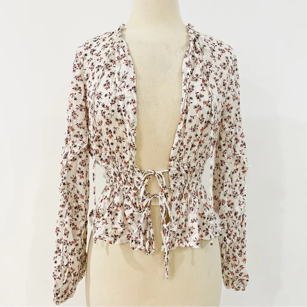 Blue Life Planet Blue Ruffle Tie Front Crop Top - Image 2